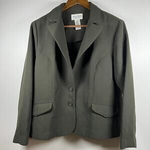 Studio I Petite Vintage Women's Dark Acadamia Olive Green Blazer Jacket